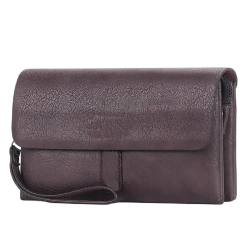 Business-Clutch Retro-Stil Clutch Bag Flip Dual-Reißverschlüsse Umschlag Feamle Lange Brieftasche Große Kapazität Schlanke Kartenhalter Geldbörse(Dark Brown) von XUWEWI