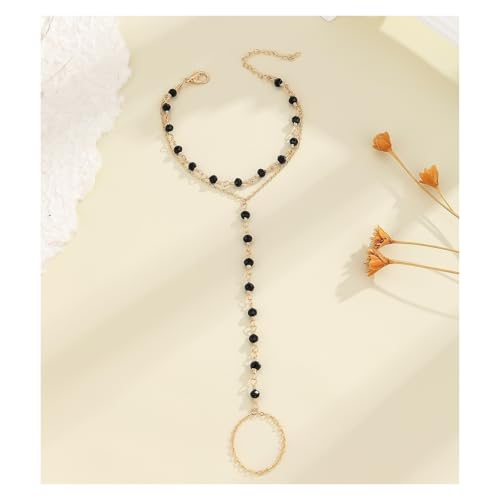 XUWEWI Finger Handgelenk Kette 2 Stücke Perlen Gliederkette Armbänder Fingerring Armreif for Frauen Doppelschicht Party Kette Armband Für Frauen und Mädchen Geschenke von XUWEWI