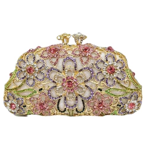 XUWEWI Stickerei Abendtasche Frauen Blume Steine ​​Abendtasche Strass Metall Clutch Taschen Bling Kupplungen Dame Party Abendessen Geldbörsen Handtasche(Multi 1) von XUWEWI