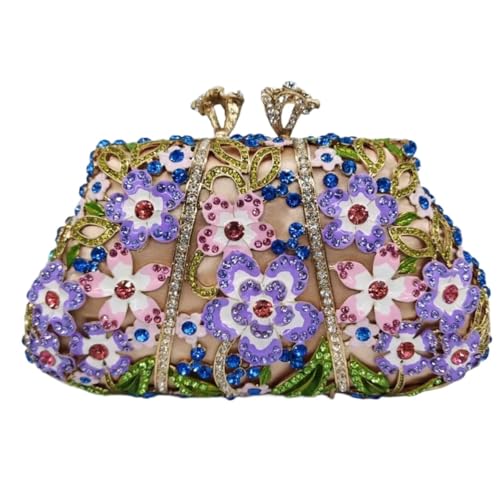 XUWEWI Stickerei Abendtasche Frauen Blume Steine ​​Abendtasche Strass Metall Clutch Taschen Bling Kupplungen Dame Party Abendessen Geldbörsen Handtasche(Multi 2) von XUWEWI
