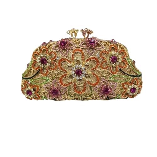 XUWEWI Stickerei Abendtasche Frauen Blume Steine ​​Abendtasche Strass Metall Clutch Taschen Bling Kupplungen Dame Party Abendessen Geldbörsen Handtasche(Multi 3) von XUWEWI
