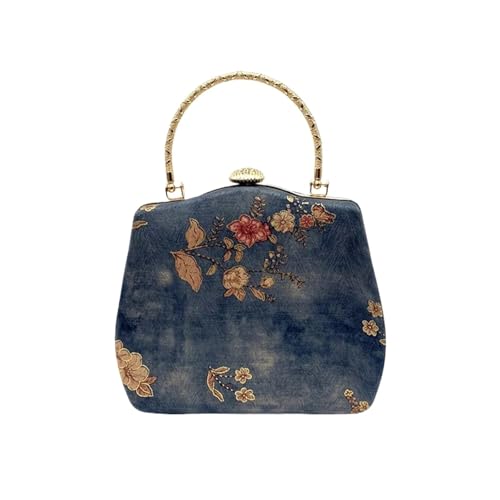 XUWEWI Stickerei Abendtasche Frauen Stickerei Abend Taschen Pailletten Perlen Clutch Hochzeit Geldbörse Schulter Party Laides Fall Top Griff Handtasche(Blue 2) von XUWEWI
