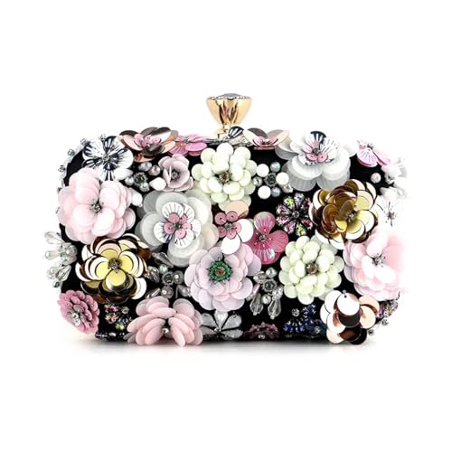 XUWEWI Stickerei Abendtasche Frauen Taschen Blume Diamanten Stickerei Kleine Kupplung Dame Handtaschen Abend Taschen Ankunft Kette Schulter Geldbörse(Black1) von XUWEWI