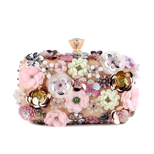 XUWEWI Stickerei Abendtasche Frauen Taschen Blume Diamanten Stickerei Kleine Kupplung Dame Handtaschen Abend Taschen Ankunft Kette Schulter Geldbörse(Pink1) von XUWEWI