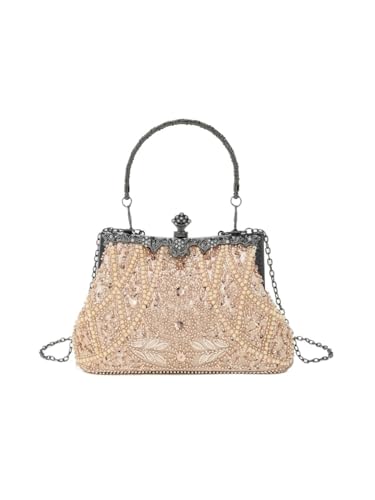 XUWEWI Stickerei Abendtasche Handgefertigte Abendtasche im Vintage-Trend mit Stickerei aus der Schwerindustrie mit Blumenperlen for Party und Hochzeit(Orange) von XUWEWI