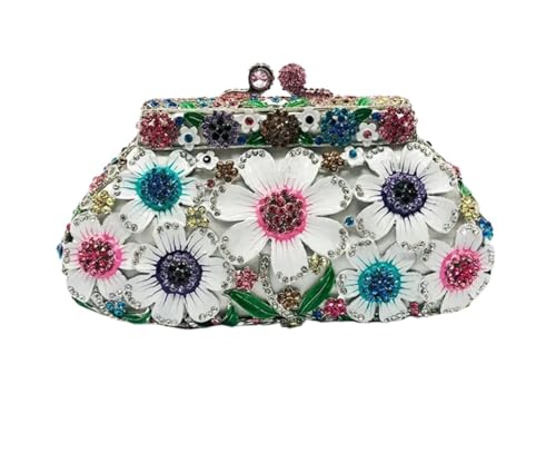 XUWEWI Stickerei Abendtasche Kristall Clutch Geldbörse Blume Pailletten Metallkette Messenger Bag Strass Abendessen Abendtaschen(Silver) von XUWEWI