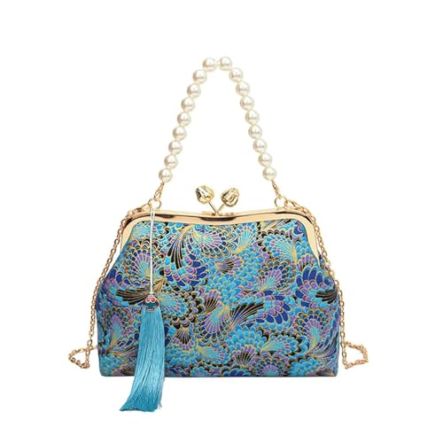 XUWEWI Stickerei Abendtasche Luxus bestickte Damen Retro Handtasche Abend Clutch Bag Design Damen Hochzeit Abend Party Handtasche Abendessen Tasche(Blue) von XUWEWI