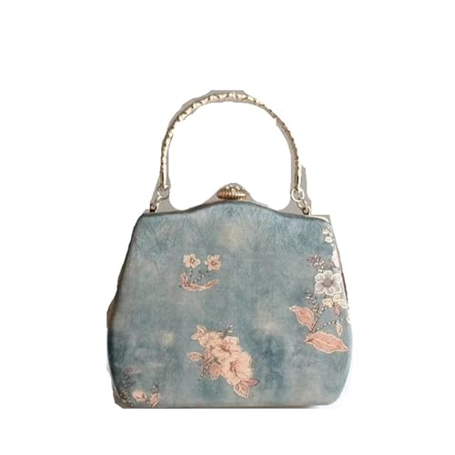XUWEWI Stickerei Abendtasche Mode Kette Shell Lock Frauen Schulter Umhängetasche Vintage Handgemachte frauen Handtaschen Retro Geldbörsen Stickerei Abend Taschen(Green) von XUWEWI
