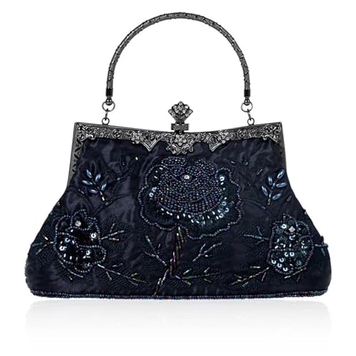 XUWEWI Stickerei Abendtasche Perlenstickerei Damen Abendtasche Diamanten Muschel Dame Kleine Tageskupplungen Party Abendessen Tasche Hochzeit Braut Perle Handtaschen Geldbörse(Blue) von XUWEWI