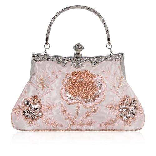 XUWEWI Stickerei Abendtasche Perlenstickerei Damen Abendtasche Diamanten Muschel Dame Kleine Tageskupplungen Party Abendessen Tasche Hochzeit Braut Perle Handtaschen Geldbörse(Champagne) von XUWEWI