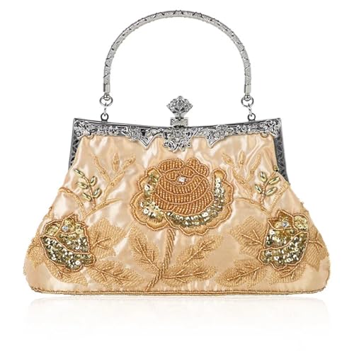 XUWEWI Stickerei Abendtasche Perlenstickerei Damen Abendtasche Diamanten Muschel Dame Kleine Tageskupplungen Party Abendessen Tasche Hochzeit Braut Perle Handtaschen Geldbörse(Gold) von XUWEWI