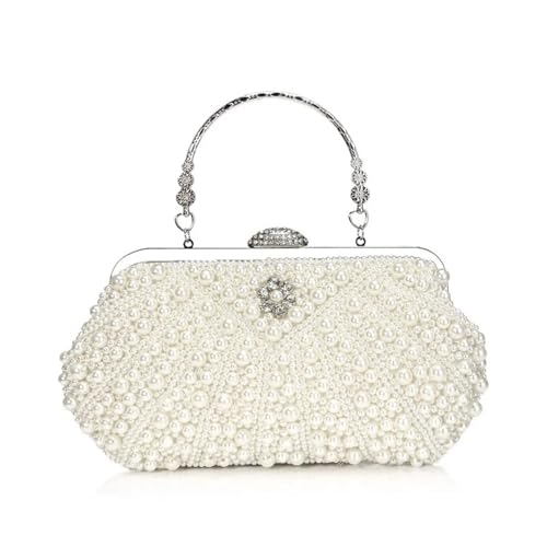 XUWEWI Stickerei Abendtasche Perlenstickerei Damen Abendtaschen Stickerei Muschelblume Diamanten Prom Clutch mit Griff Perlenhandtaschen(Pearl white) von XUWEWI