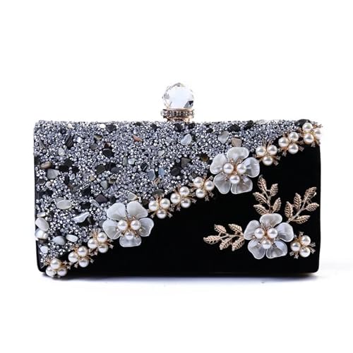 XUWEWI Stickerei Abendtasche Schwarze Abendtaschen for Damen, bestickt, mit Perlen, Pailletten, Steinen, Clutch, elegante Handtaschen for die Mutter der Braut, quadratische Geldbörsen von XUWEWI