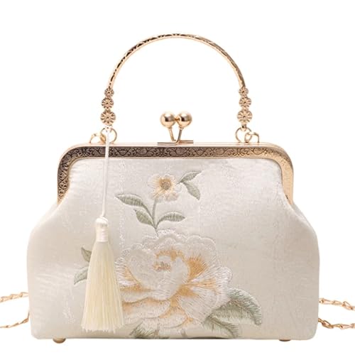 XUWEWI Stickerei Abendtasche Stickerei Abendtasche Handtasche Elegant Retro Stil Schultertasche Tasche Luxus Damen Damen Handtasche(White) von XUWEWI
