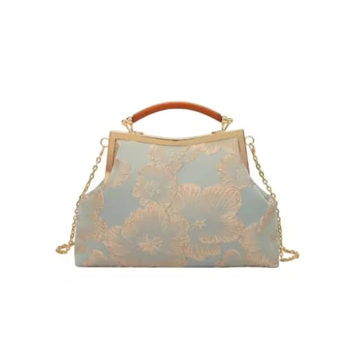 XUWEWI Stickerei Abendtasche Vintage Damen Blumen Geldbörse und Handtaschen Abend Clutch Stickerei Kette Umhängetaschen Hochzeit Abendessen Shell Clip Griff Totes(Light blue) von XUWEWI
