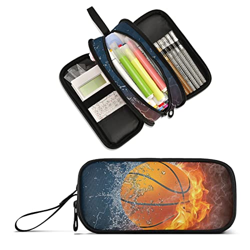 XUWU Basketball-Federmäppchen mit großem Fassungsvermögen, 3 Fächer, Stiftebox, Make-up-Tasche, Organizer, Schreibwaren-Tasche für Schule, Teenager, Mädchen, Jungen, Herren, Damen von XUWU