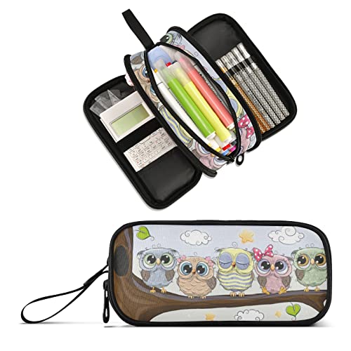 XUWU Niedliche Eule Vogel große Kapazität Federmäppchen 3 Fächer Stiftbox Make-up-Tasche Halter Organizer Schreibwaren Tasche für Schule Teenager Mädchen Junge Männer Frauen von XUWU