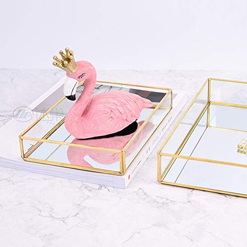 XUXHOU Vintage Metall Glass Storage Box Gold Tablett für Make -up -Kosmetik Displayboxen, Großer Kapazitätsschmuck Organizer für Waschtisch Arbeitsplatte (Rechteckig, mittel) von XUXHOU