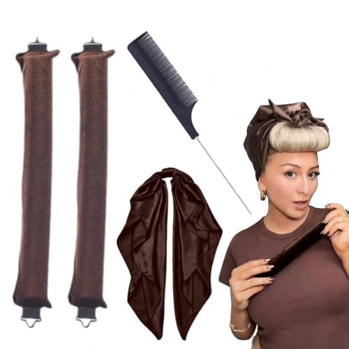 2 Stück/3 Stück hitzefreier Lockenwickler Satin Heatless Curls Overnight Blowout Rods mit quadratischem Handtuch und spitzem Schwanzkamm, elastische Locken über Nacht für langes Haar, kurzes Haar von XUXN