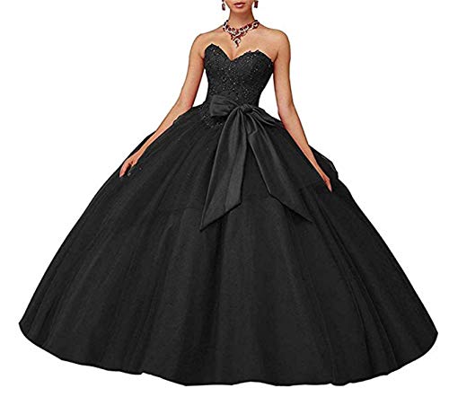 XUYUDITA Spitze Appliques Ballkleid Abend Prom Kleid Perlen Pailletten Quinceanera Kleider Lange Schwarz-48 Plus von XUYUDITA