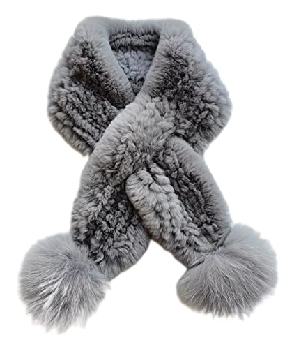 XUYUZUAU Damen Frauen Pelz Schals Echt Rex Kaninchen Schal Pompon Handgemachte Warme Halswärmer Winter Lady von XUYUZUAU