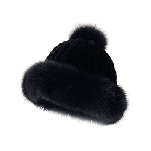 XUYUZUAU Frauen Damen Echtes Rex-Kaninchenfell Hüte Strickmützen Caps Mütze Fluffy Winter Warmen von XUYUZUAU