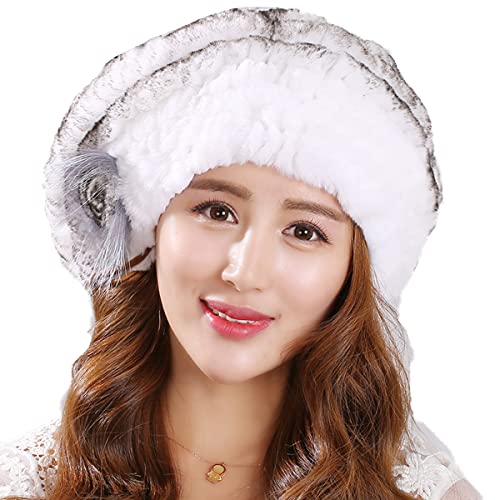 XUYUZUAU Frauen Winter Baskenmützen Barette Echtes Rex-Kaninchenfell Hüte Strickmützen Caps Mütze von XUYUZUAU