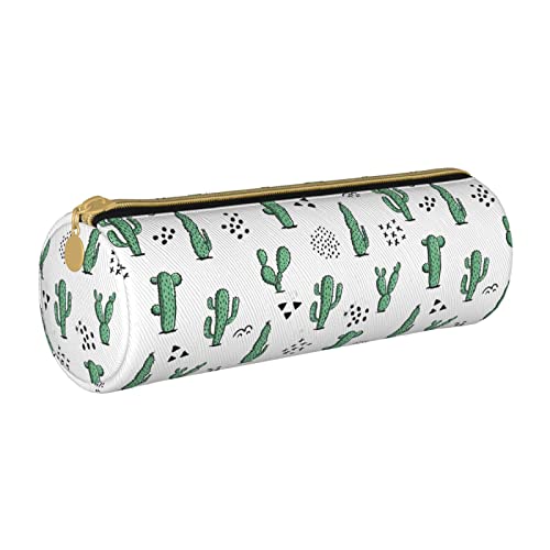 XUZHANG Cartoon-Kaktus-Muster, Federmäppchen Zylindrisches Stiftetui Tragbare Leder-Bleistifttasche mit Reißverschluss-Kosmetiktasche von XUZHANG