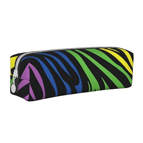 XUZHANG Regenbogen-Zebra-Muster, Federmäppchen, tragbares Federmäppchen aus Leder mit Reißverschluss, Kosmetiktasche von XUZHANG