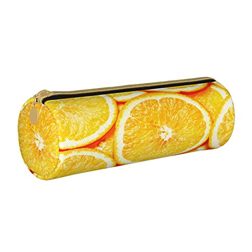 XUZHANG Zitronenfruchtmuster, Federmäppchen Zylindrisches Stiftetui Tragbare Leder-Bleistifttasche mit Reißverschluss-Kosmetiktasche von XUZHANG