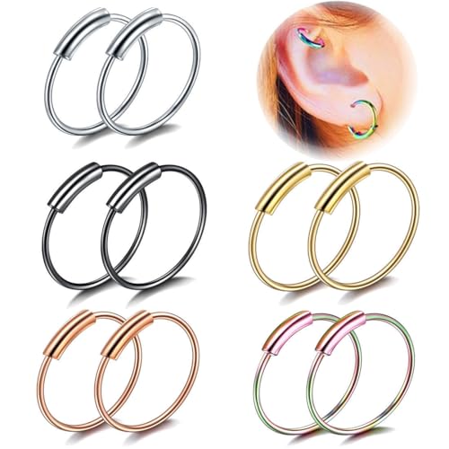 XUZOPIM 10 Stück Nose Ring Hoop, Nose Piercing Ring, Hypoallergenic 316L Septum Rings Piercing Nose Rings Nose Hoops 8 Mm, Folding Segment Ring Lip Ring For Men And Women Body Piercing Jewellery von XUZOPIM
