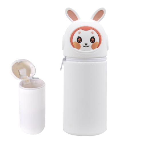 XUZOPIM 2-In-1 Silikon Federmäppchen, Mäppchen Federtasche Aus Weichem Silikon Für Stifte, Unisex Kapazität Mäppchen, Tier Stifthalter, Niedliche Schule Geschenke Für Kinder (Weiß) von XUZOPIM