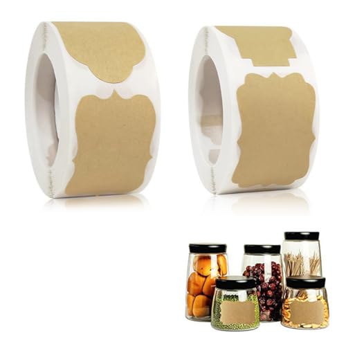 XUZOPIM 2 Rolls Kraft Paper Labels, Self-Adhesive, Handmade Stickers For Labelling, Self-Adhesive Labels For Labelling, For Jam Bottles, Gift Stickers, Labelling Labels von XUZOPIM