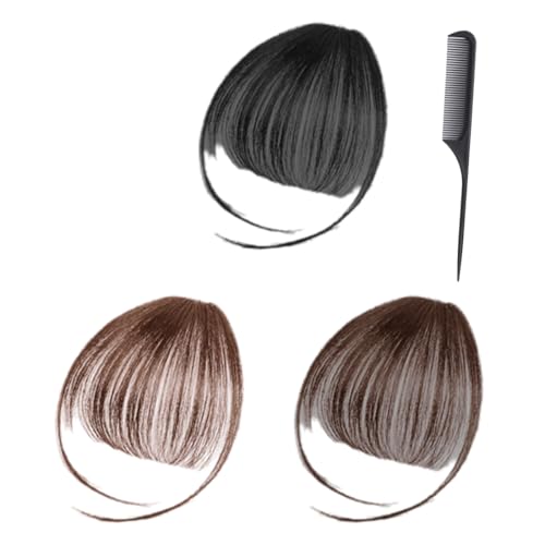 XUZOPIM 3 Stück Clip-On Fringe Real Hair Clip On Air Bangs French Bangs Natural Fringe Kommt Mit Kamm For Real Hair Extension For Real Hair Bangs For Women von XUZOPIM