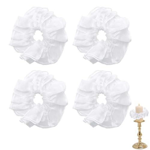 XUZOPIM 4 Stück Tropfschutz Kommunionkerze,Weiße Tüll Kommunion Kerzen Tropfenfänger,Junge Schön Mädchen Hochzeit Taufkerze Kerzenrock Deko Für Kommunionkerzen Wachsstreifen Durchmesser (3-5Cm) von XUZOPIM