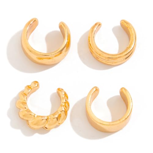 XUZOPIM Ear Cuff 4-Teiliges Earcuff-Set In Gold Verstellbarer Ohrschmuck Ohne Ohrlöcher, Hypoallergen Und Nickelfrei, Stilvoller Ohrschmuck Für Damen von XUZOPIM