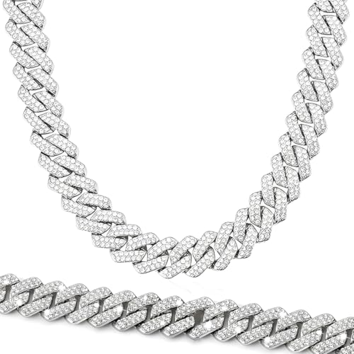 XUZOPIM Ice Out Kette Cuban Link Chain Iced Out For Men, 50 Cm Men'S Cuban Link Chain Gold Silver Miami Cuban Link Choker Necklace Bracelet, Unisex Hip Hop Jewellery Gift For Father'S Day von XUZOPIM