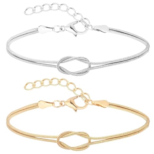 XUZOPIM Pack Of 2 Love Knot Snake Chain Infinity Bracelet 14K Adjustable Gold And Silver Bracelet Partner Armbänder For Couples Friendship Relationship Matching Bangles Gold von XUZOPIM