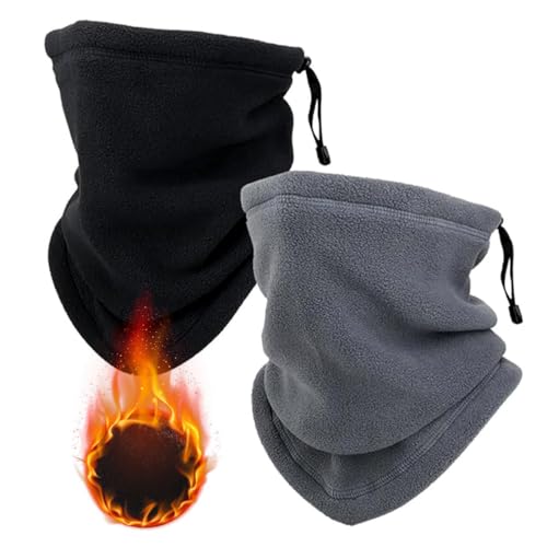 XUZOPIM Pack Of 2 Tube Scarf, Fleece Multifunctional Scarf, Neck Warmer Neckerchief Men, Neck Warmer Fleece, Neck Warmer With Drawstring, Winter Elastic Multifunctional Scarf, Fleece Face Warmer von XUZOPIM