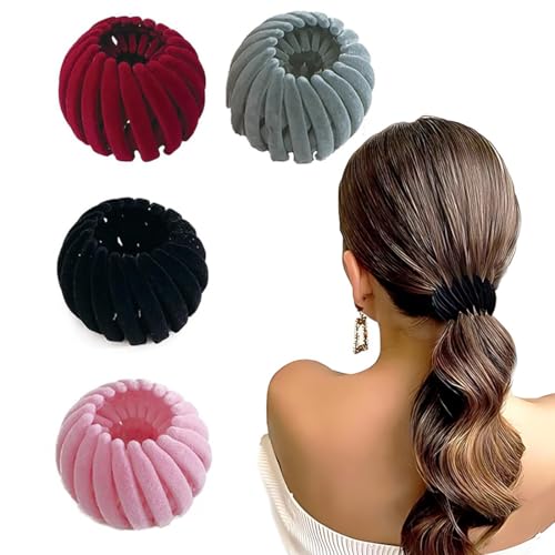 XUZOPIM Pack Of 4 Elegant Bird Nest Hair Clips, Vogelnest Haarspange Expandable Knot Maker For Women, Hair Accessories For Women, Ponytail Holder, Quick Styling For Thick, Thin And Curly Hair von XUZOPIM