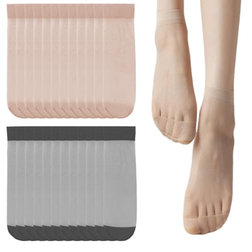 12 Paar Nylon Socken Damen 36-40, Durchsichtige Söckchen Transparente Nylon Socken,Füßlinge, feinsöckchen damen,nylon socken,feinsöckchen damen,Schwarz, Hautfarben von XUZWECP