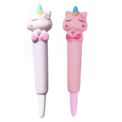 2 Gelstift Regenbogenpferd, Squeezies, Schreibwaren zum Entspannen, Konzentration, Anti-Stress, super weich, schwarze Tinte, Durchmesser der Spitze 0.5 mm von XUZWECP