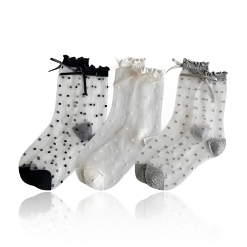 3 Paar Damen Spitze Ruffle Bow Socken Prinzessin Socken Knöchelsocken Ballettsocken Ruffle Lace Socken, Weihnachten Karneval Fasching Party Oktoberfest von XUZWECP