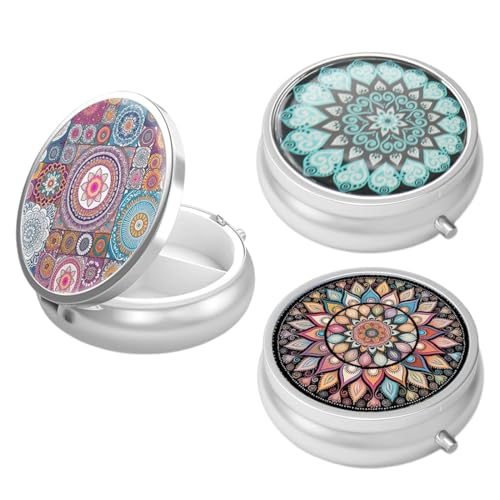 3 Pack runde Metall-Pillenboxen, kleine Pillenboxen, kleine Pillenboxen für die Reise, kleine Pillenboxen mit Spiegel, Vitaminpillen-Organisator für den täglichen Gebrauch und für Reisen 3 Pack runde Metall-Pillenboxen, kleine Pillenboxen, kleine Pillenboxen für die Reise, kleine Pillenboxen mit Spiegel, Vitaminpillen-Organisator für den täglichen Gebrauch und für Reisen von XUZWECP