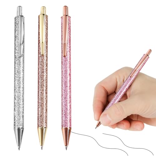 3 glitzernde Metallkugelschreiber, Druckkugelschreiber, schwarze Tinte, komfortable Metallkugelschreiber für Männer, Frauen, Schule, Büro, Zuhause 3 glitzernde Metallkugelschreiber, Druckkugelschreiber, schwarze Tinte, komfortable Metallkugelschreiber für Männer, Frauen, Schule, Büro, Zuhause von XUZWECP