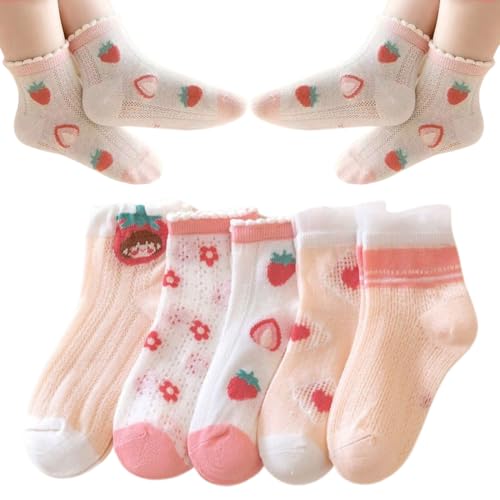 5 Paar Sommer Transparente Socken für Mädchen, Rosa Transparente Tiermuster Socken, Niedliche Ultra Dünne Mesh Sommer Socken von XUZWECP