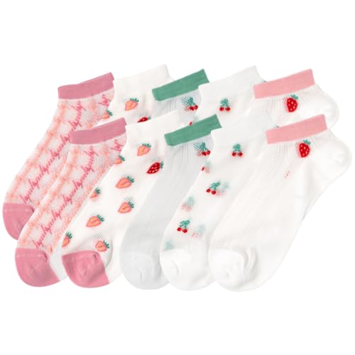 5 Paar Womens Girls Sheer Socks Mesh Lace Crew Socks Transparent See Through Ultra Thin Silk Nylon Dress Socks Weinlese Blume Mesh Socken Stickerei Durchsichtig Knöchel Socken Außenbereich,Satz 2 von XUZWECP