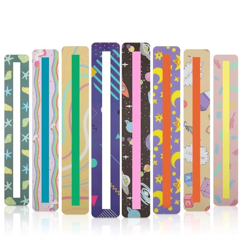 8 bunte Spitzen-Lesezeichen, Legasthenie-Balkenmarkierungsstreifen, bunte Lesezeichen, buntes überlappendes Spurführungslineal, visuelle Stressentlastung für Grundschulkinder von XUZWECP