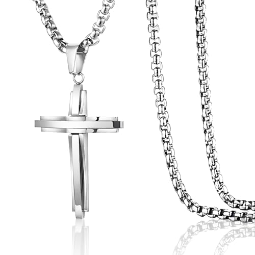 Herren Halskette mit Curved Triple Kreuz-Anhänger zweifarbig Edelstahl 50cm silberfarben Herren Halskette mit Curved Triple Kreuz-Anhänger zweifarbig Edelstahl 50cm silberfarben von XUZWECP