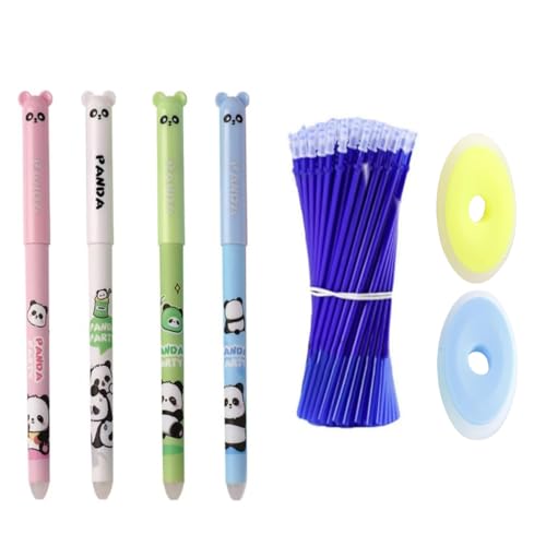 Set mit 4 löschbaren neutralen Markern, 0,5 mm löschbare neutrale Marker, Kawaii Niedliches Panda Design mit 10 Ersatzminen und 2 Radiergummis, Bürobedarf für Schulen, Thermochrome Tinte (blau) von XUZWECP